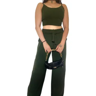 Calça pantalona e cropped feminino em alfaiataria duna areia - Rosa