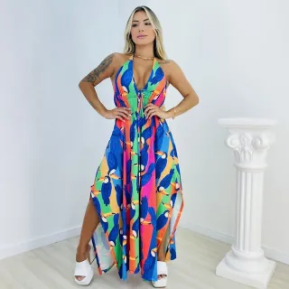 Estampado longo feminino vestido - Inspiração FAR|M 12 c/ bojo