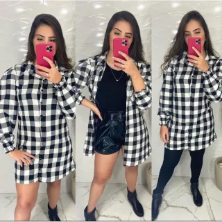 Chamise Vestido, Xadrez Punho Camisa Feminina - Rosa