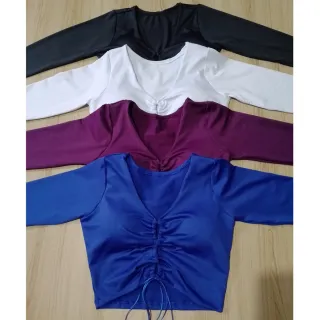 Blusa manga longa decote croped gringa - Azul Royal