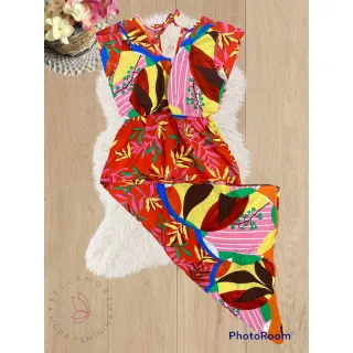 Moda Evangélica Vestido Estampado Manga Curta Viscose Fenda Lateral - estampa 15