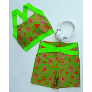 Conjunto Fitness Feminino Neon Estampa Animal Cintura Alta - Ref.022