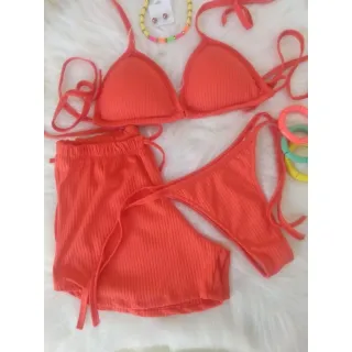 Shortinho malha canelada com biquini - ROSA BB