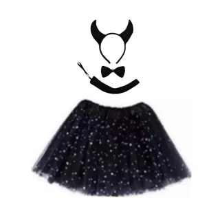 Halloween Vermelho Fantasia Adulto Chifres Carnaval - Saia vermelha brilho