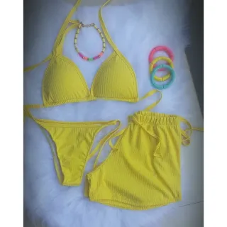 Shortinho malha canelada com biquini - ROSA BB