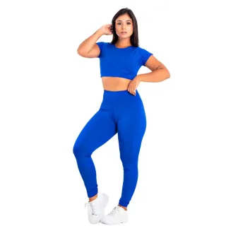 Conjunto Academia Calça Legging Cintura Alta + Top Cropped - Kit 2 | Raryel - Preto/Bic