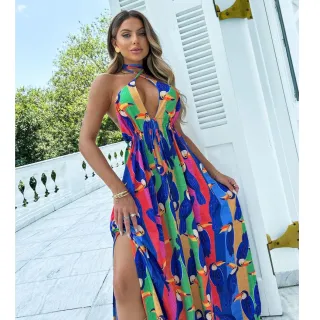 Estampado longo feminino vestido - Inspiração FAR|M 12 c/ bojo