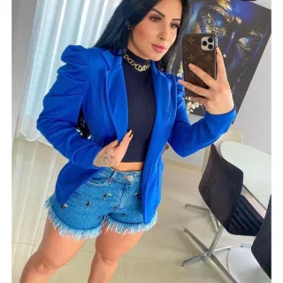 Max Blazer Neoprene Princesa Acinturado Bufante Manga - Militar