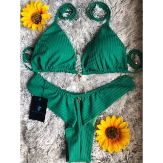 Promoção Biquini Fio Duplo com Busto Cortininha e Bojo Removível - vermelho canelado