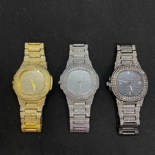 Strass Masculino Relógio Com - Gold