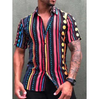 Verão2021 Masculina Havaiana Floral Florida Camisa Social - Branco com amarelo l