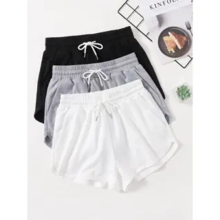 Short Moletom feminino cós elástico Plus Size G5 - Kit 3 unidades - Preto, Marrom, Nude