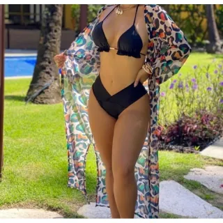 Biquíni Beach Gloss Metalizado - Cortininha e Calcinha Efeito Lipo - Rosa néon com amarelo néon