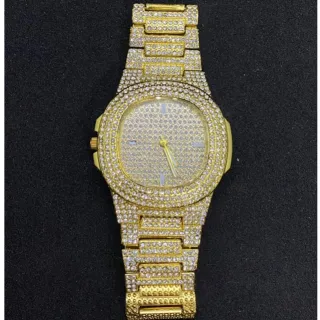 Strass Masculino Relógio Com - Gold