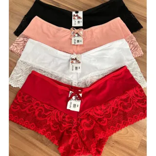 Moda íntima feminina: Kit com 5 Calcinhas de Renda Box Shortinho Cueca Boxer Linda Lingerie