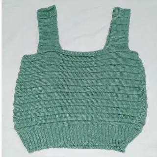 Blusa feminina regata tricot Nervura cropped - Cropped Vervura Azul