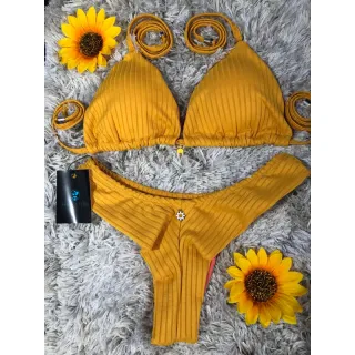 Promoção Biquini Fio Duplo com Busto Cortininha e Bojo Removível - vermelho canelado