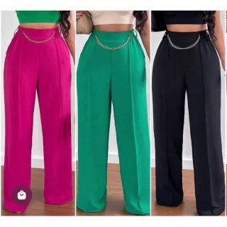 Calça Pantalona Duna-003 Elástico Cintura Corrente Atrás - Caqui