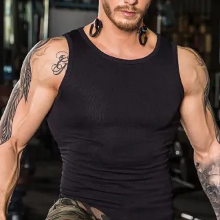 Tendência Regata Masculina Algodão Elastano Americano Ribana Canelada - Branco