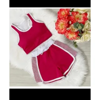 Moda Academia Conjunto Fitness Feminino Top e Shorts - Azul Preto