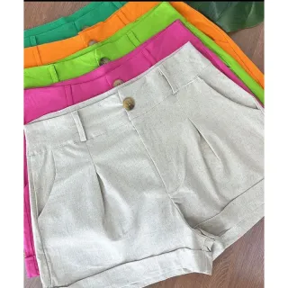 Botão de Linho Feminino Curto - Laranja