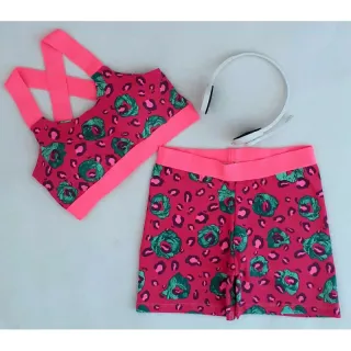 Conjunto Fitness Feminino Neon Estampa Animal Cintura Alta - Ref.011