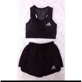 Moda Academia Conjunto Fitness Feminino Top e Shorts - Azul Preto