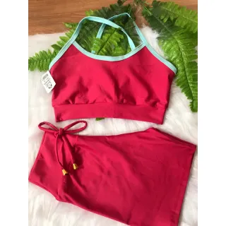 Conjunto Fitness Feminino Alcinha e Short com Cordinha - Rosa rosa bebê