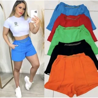 Duna Estilosa Feminina: Short Corrente de Crepe para Mulher - Preto