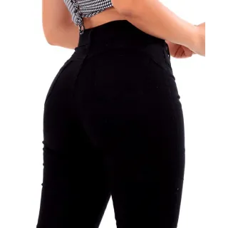 Confortável Calça Jeans Feminina Preta Sarja com Lycra Levanta Bumbum - 44