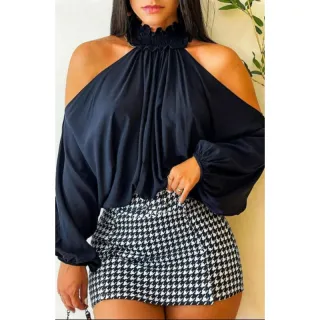 Moda Inverno: Saia Pied Poule Gringa Curta - Cós Alto - P