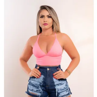 Suplex feminino alça fina, top cropped com alcinha - Raryel - Preto