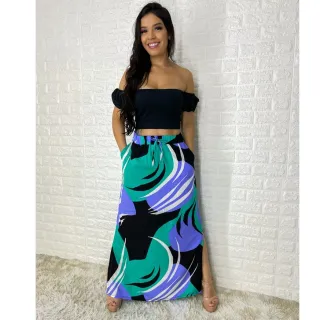 Moda Evangélica - Saia Longa Feminina com Fenda Lateral e Bolso - 28