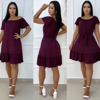 Midi ciganinha com Manga de babadinho e laço ombro a ombro - Vestido casual - 2