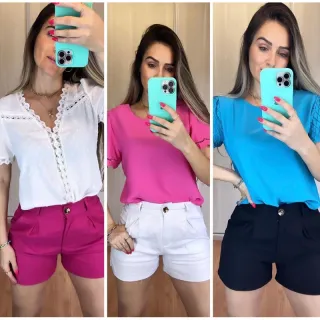 Botão de Linho Feminino Curto - Laranja