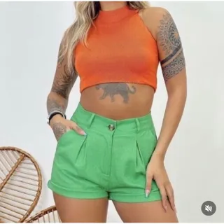 Botão de Linho Feminino Curto - Laranja