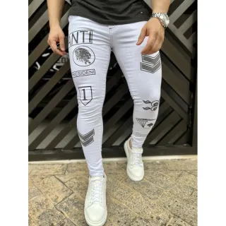 Calças masculinas super skinny premium destroyed modernas - 40