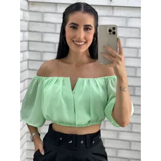 Moda Linda Blusa Feminina Cropped Decote V Ciganinha Tendências Super! - Verde água