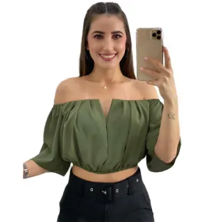 Moda Linda Blusa Feminina Cropped Decote V Ciganinha Tendências Super! - Verde água