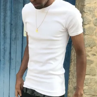 Camiseta Canelada Americana Rapper Trapper Justa Branco Preto - Preto