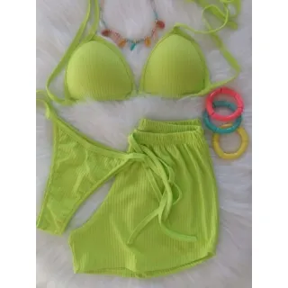 Shortinho malha canelada com biquini - ROSA BB