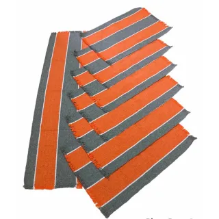 Algodão Chic Tear Americano Jogo - 7 peças - Cru com listrado vermelho