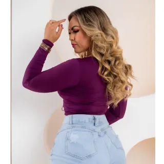 Blusa manga longa decote croped gringa - Azul Royal