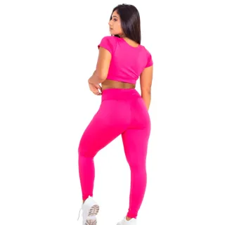 Conjunto Academia Calça Legging Cintura Alta + Top Cropped - Kit 2 | Raryel - Preto/Bic