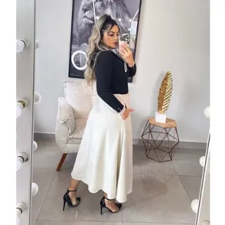 Bolsos Longuete Saia Linho Tecido em com - Vermelho