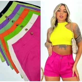 Botão de Linho Feminino Curto - Laranja