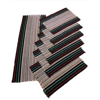 Algodão Chic Tear Americano Jogo - 7 peças - Cru com listrado vermelho