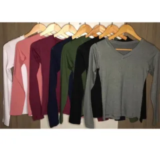 Manga Longa Gola V Blusa Feminina - Preto