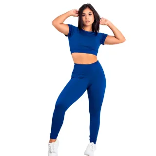 Conjunto Academia Calça Legging Cintura Alta + Top Cropped - Kit 2 | Raryel - Preto/Bic
