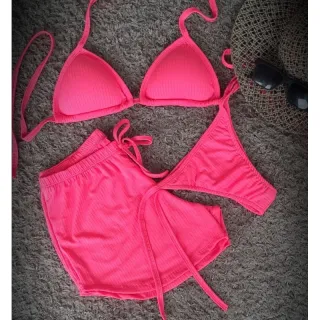 Shortinho malha canelada com biquini - ROSA BB